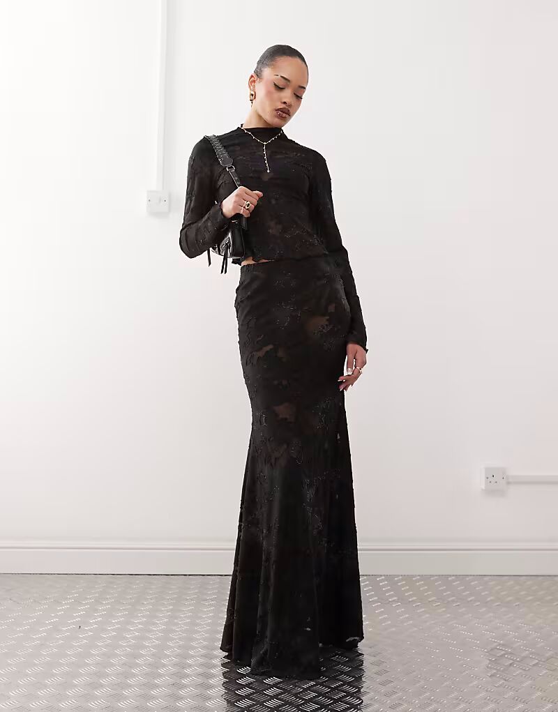 

Топ из потертого джерси с длинными рукавами и высоким воротом серого цвета Labelrail