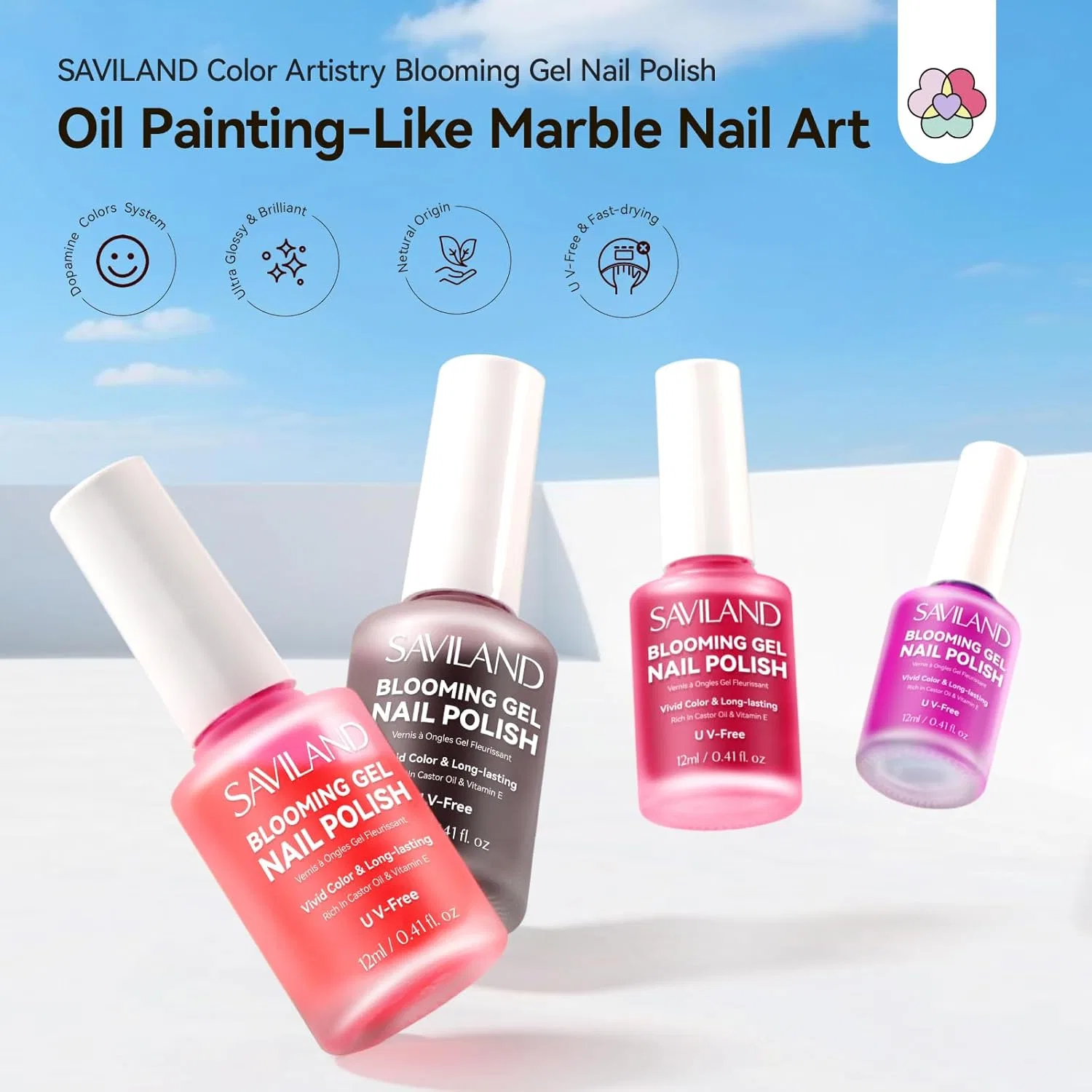 Набор гель-лаков «Blooming Gel Nail Polish» с эффектом масляной живописи от SAVILAND, 12 шт. x 12 мл Saviland — фото 2