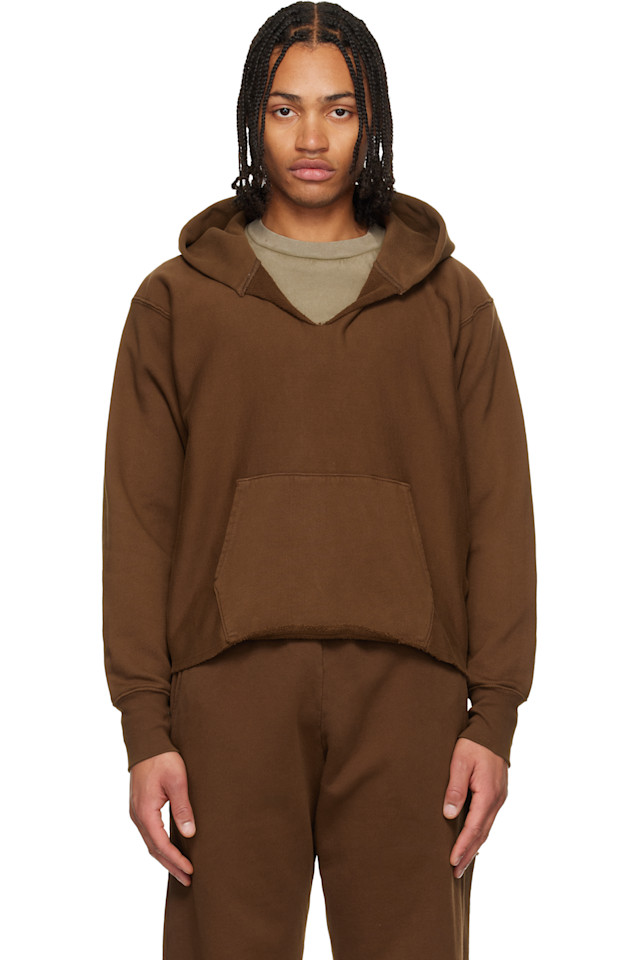 

Les Tien Коричневая плотная укороченная толстовка с капюшоном из необработанного материала, Коричневый, Les Tien Коричневая плотная укороченная толстовка с капюшоном из необработанного материала