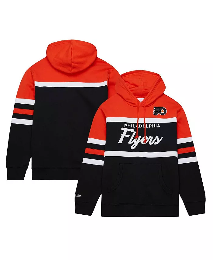 

Мужская черная и оранжевая толстовка Philadelphia Flyers Head Coach с капюшоном Mitchell & Ness