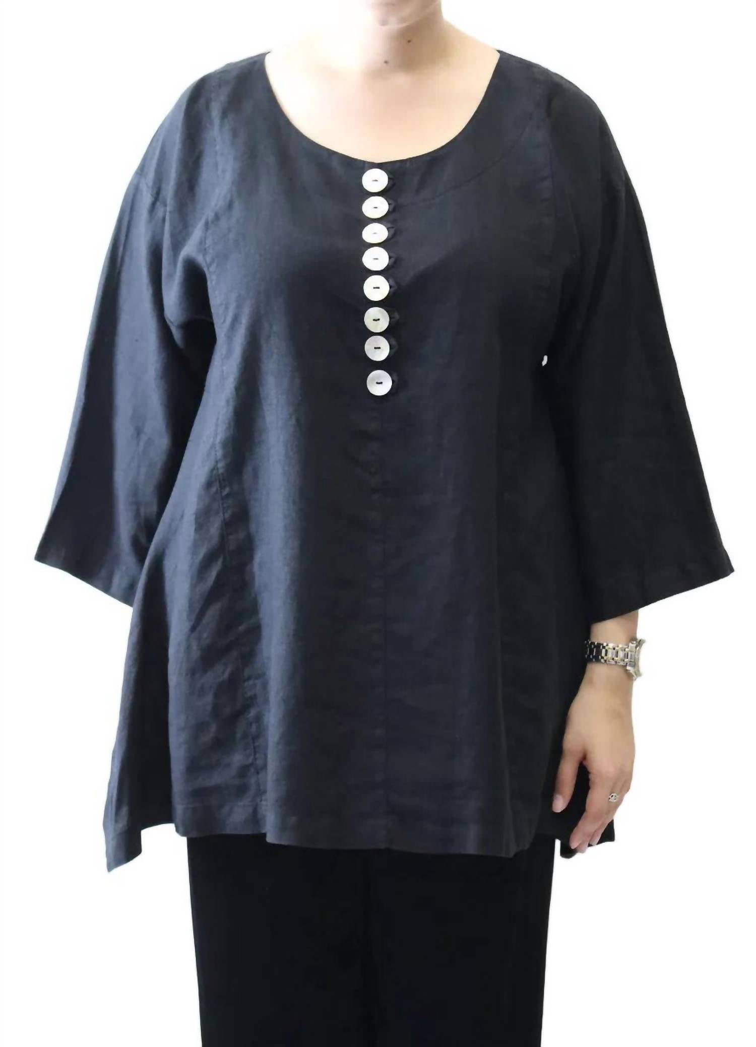 

Mosaic Льняная блузка с вырезом-лодочкой и пуговицами, черная