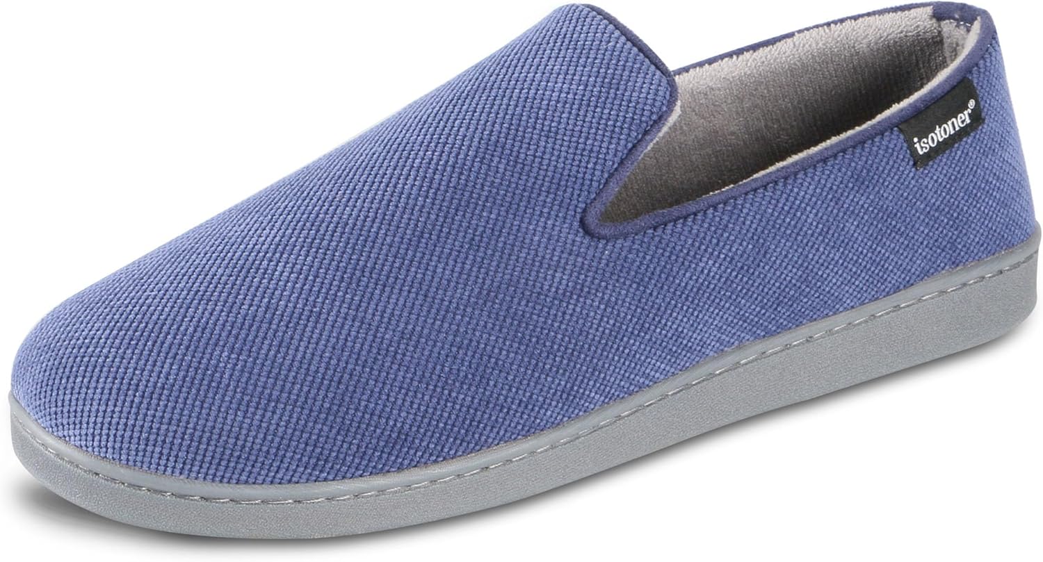 

Мужские домашние/дышащие тапочки Isotoner с ромбовидным вельветом и комфортной стелькой с эффектом памяти, темно-синий