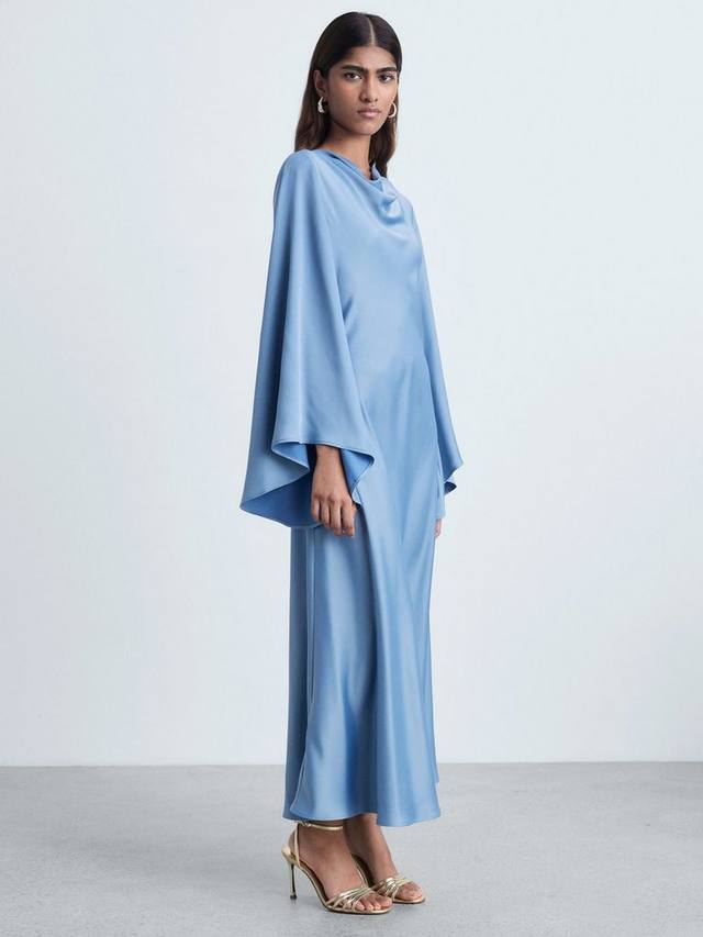 

Атласное платье марии с расклешенными рукавами Mango, цвет Medium Blue