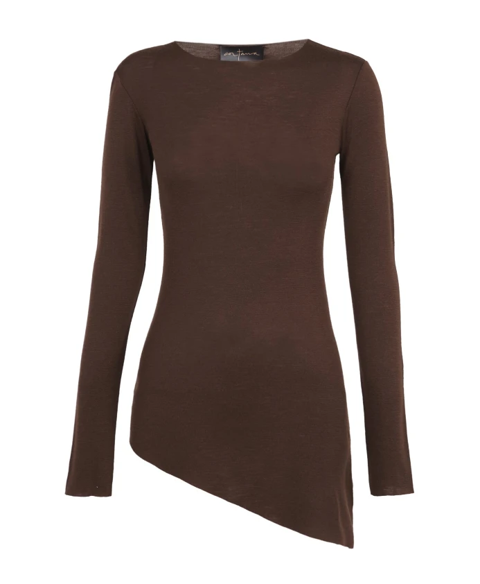 

Топ с асимметричным подолом и высоким воротником. Cortana, коричневый