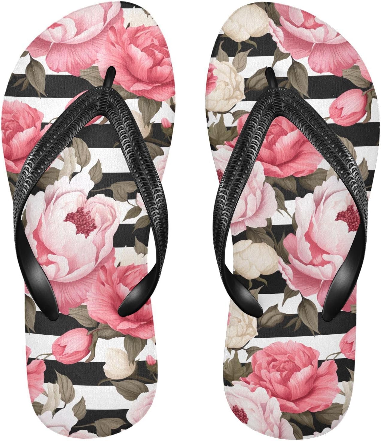 

Женские и мужские шлепанцы SPRIPORT с черно-белыми полосками «Пион-Роза», узкие, с мягкой подошвой, удобные повседневные сандалии с нескользящей резиновой подошвой, для ванной, душа, летней прогулки и пляжа