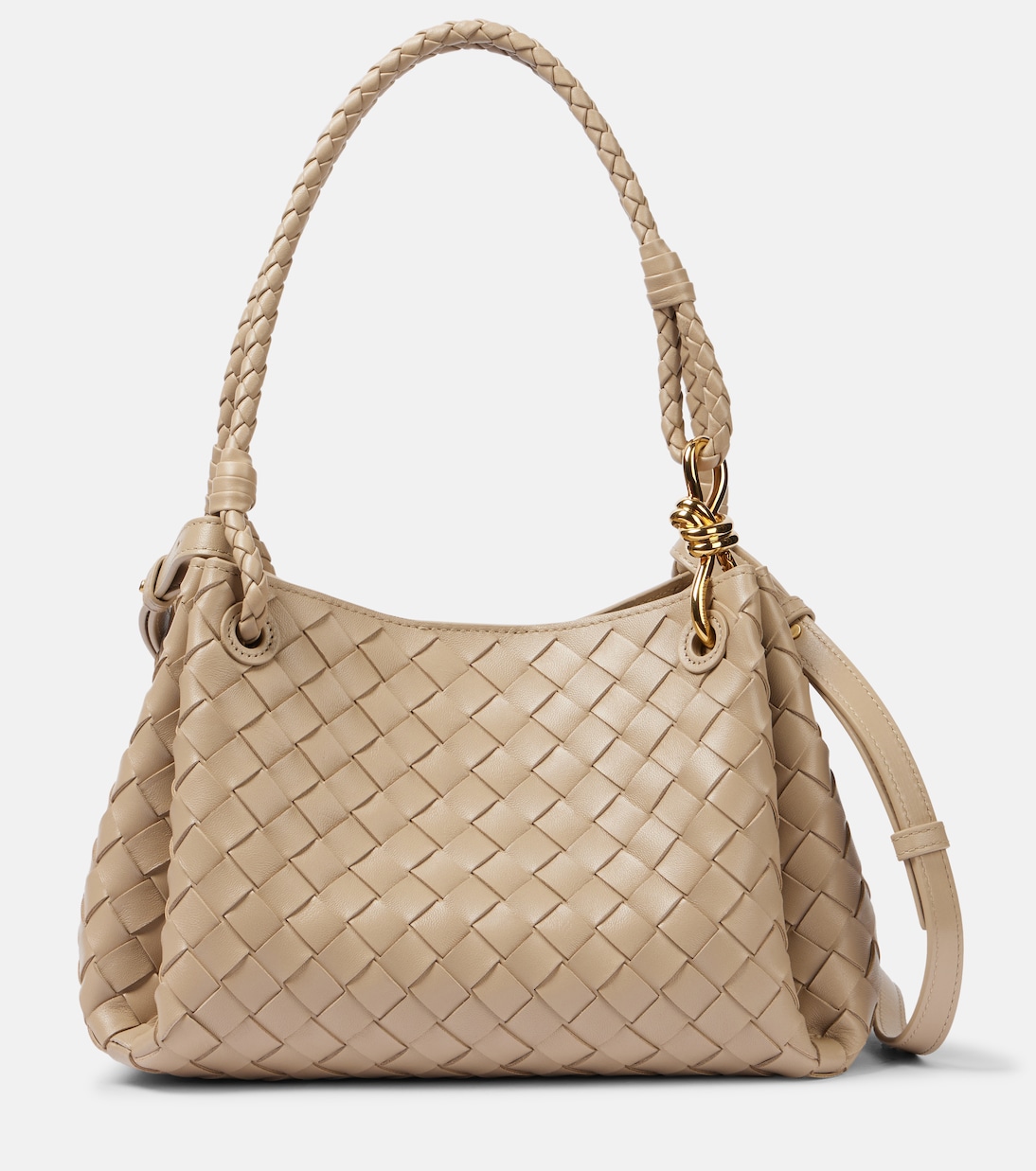 

Средняя кожаная сумка-торба Parachute Bottega Veneta, Ecru-Muse Brass