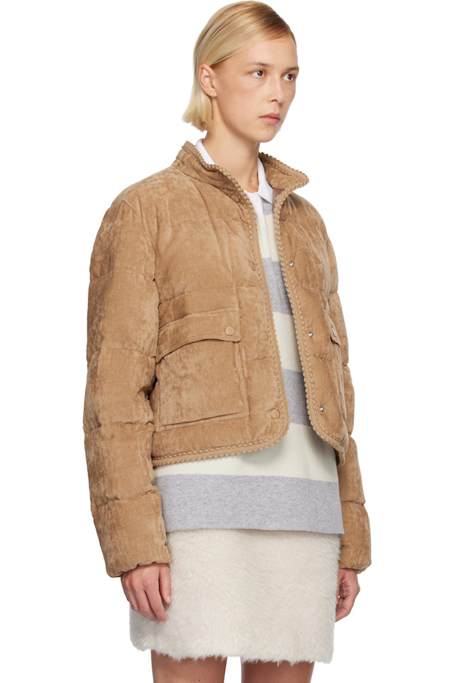 Moncler Короткая пуховая куртка из вельвета с плетеной отделкой цвета хаки от Essarts — фото 2