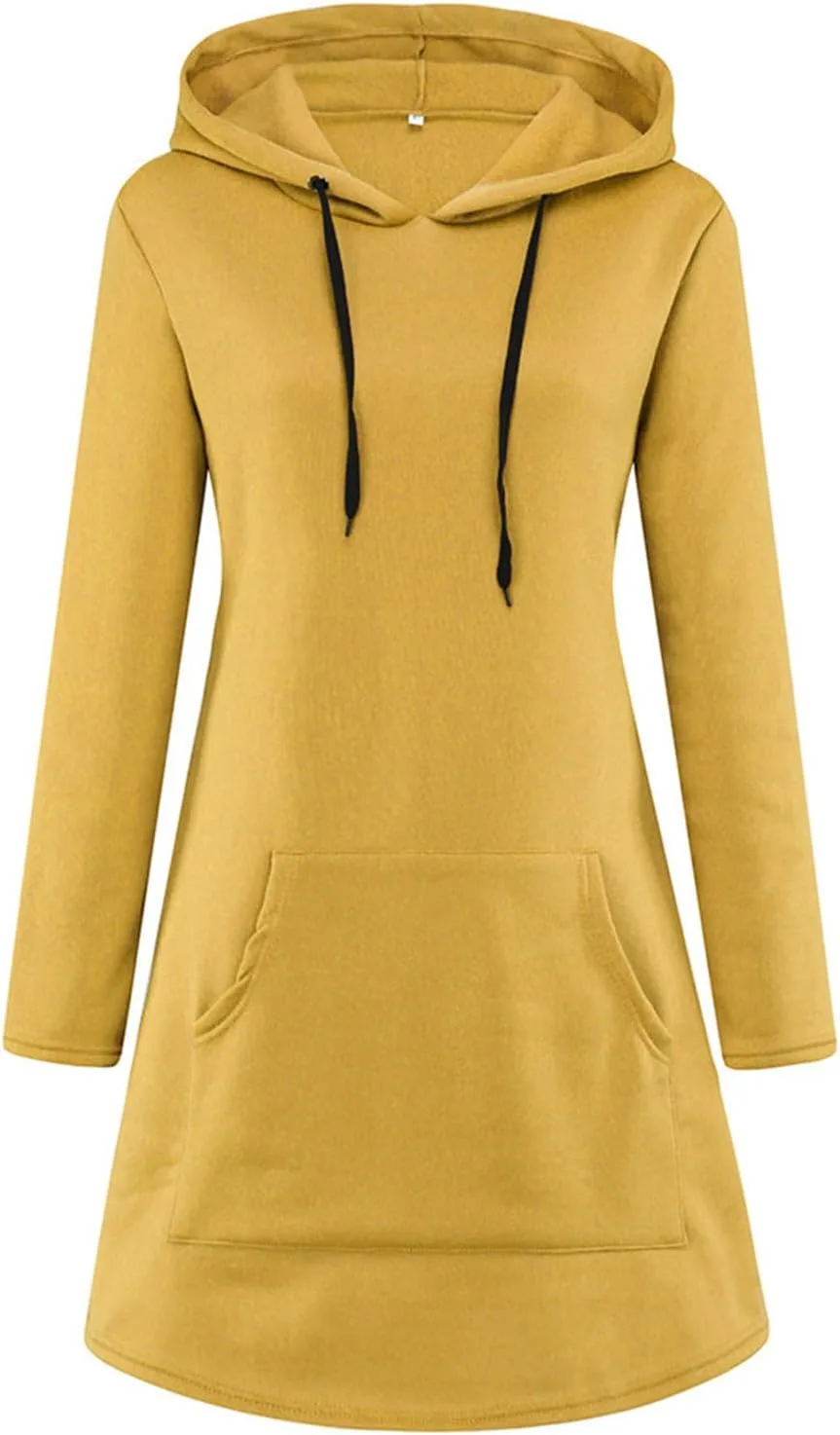 Женские толстовки-платья с капюшоном, длинными рукавами и карманами, повседневные свободные платья-пуловеры, повседневные платья для осени и зимы Generic, желтый — фото 3