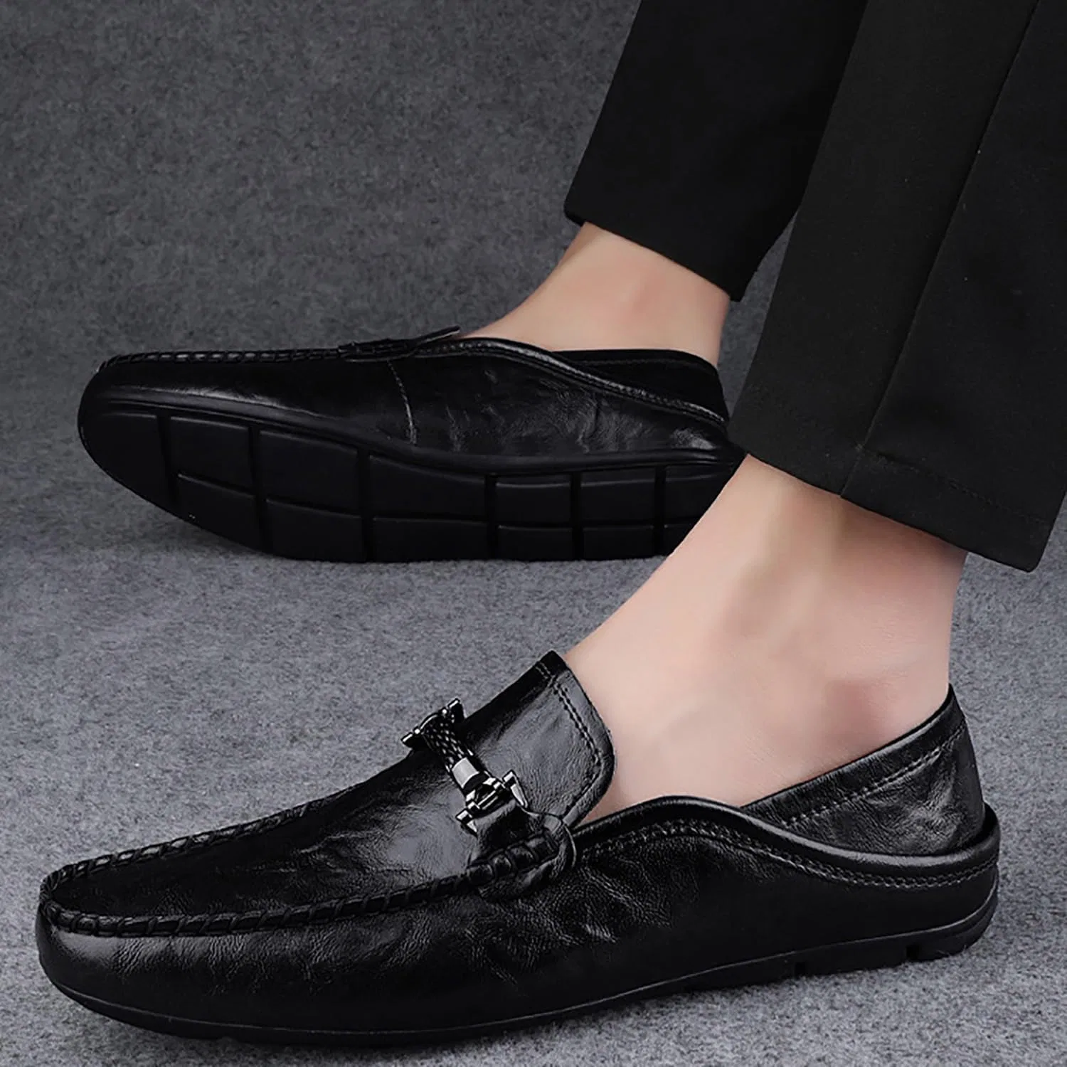 Лоферы мужские из экокожи на плоской подошве, Black DAO-UPPSE — фото 2