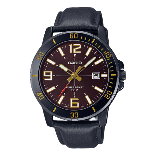 

Часы Men's CASIO Dress Series Classic Minimalistic Red 45mm 50 waterproof Black Strap Mens RedBrown Analog, красный