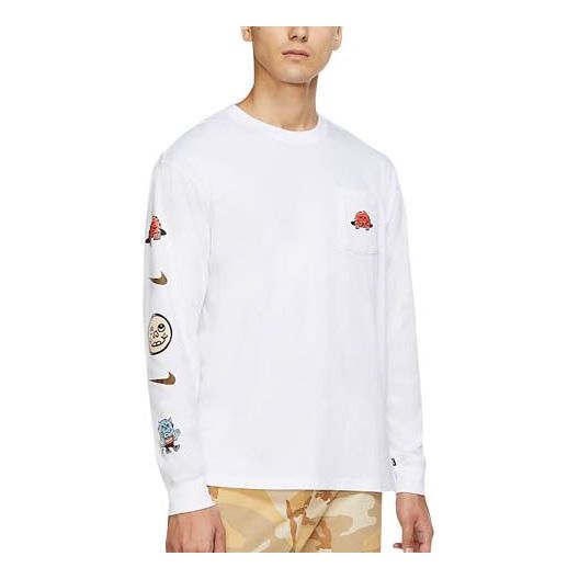 

Футболка Nike SB Cartoon logo Printing Pocket Skateboard Long Sleeves White, белый