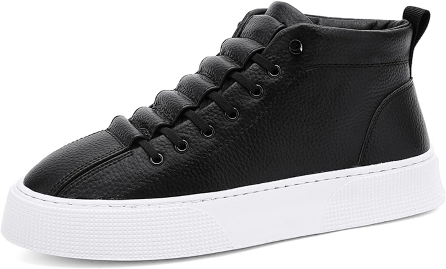 

Мужские высокие кожаные кроссовки белого и черного цвета, противоскользящие повседневные туфли на шнуровке с модным дизайном, толстой резиновой подошвой для городской носки и ежедневных прогулок Kelibasi