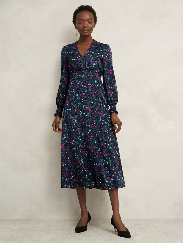 

Платье миди Isabella с цветочным принтом для миниатюрных Hobbs, Black/Multi
