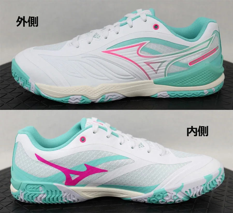 Унисекс кроссовки для настольного тенниса «Wave Medal 8» от Mizuno, 02 White X Pink X Green — фото 3