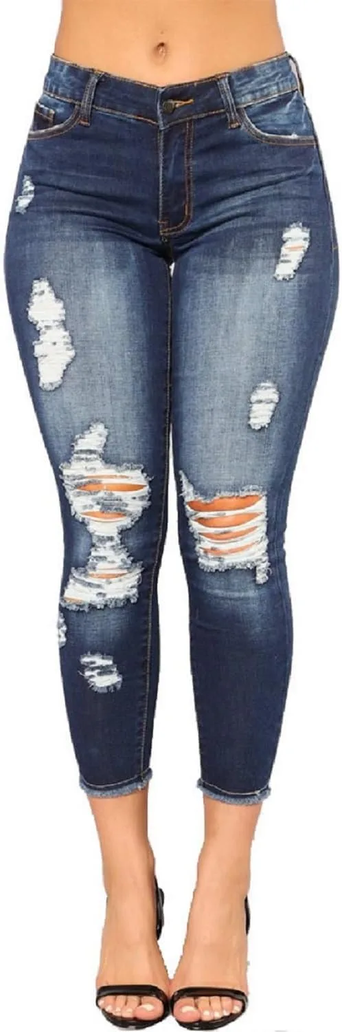 

Женские джинсы скинни с потертостями KQTFT