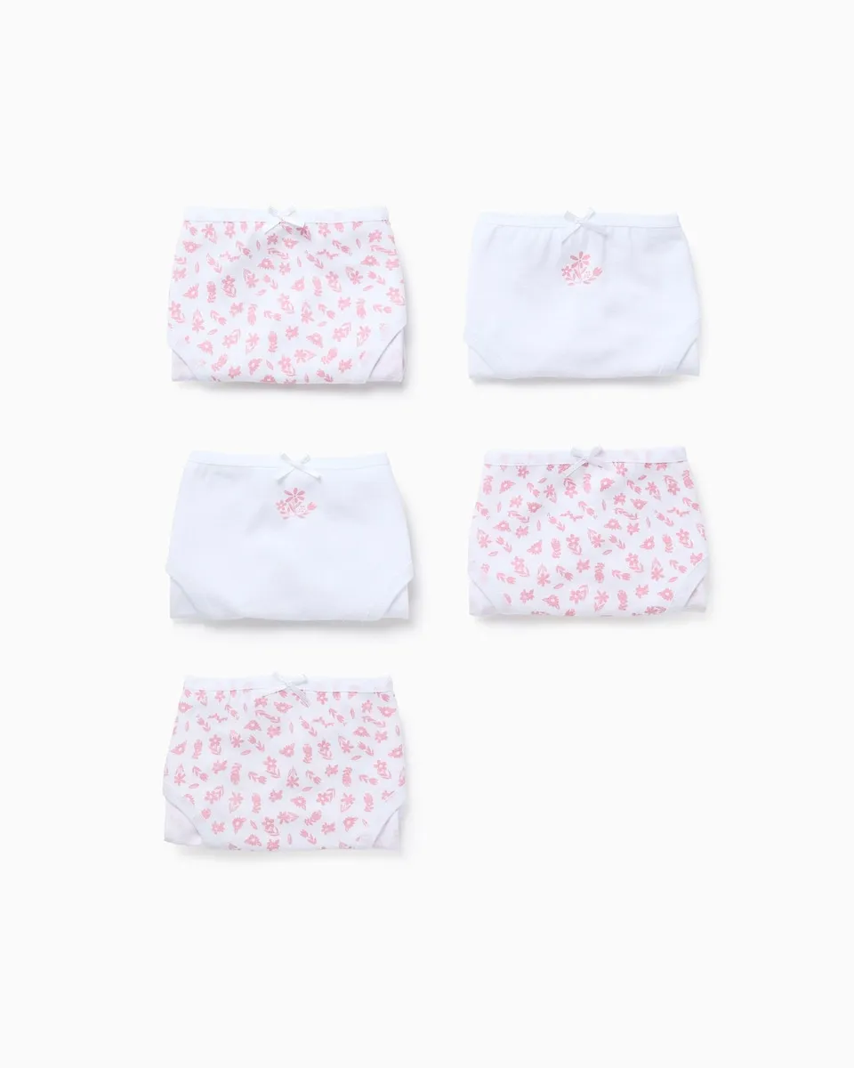 

Набор из 5 детских трусиков с цветочным узором и бантиками Zippy, белый/розовый