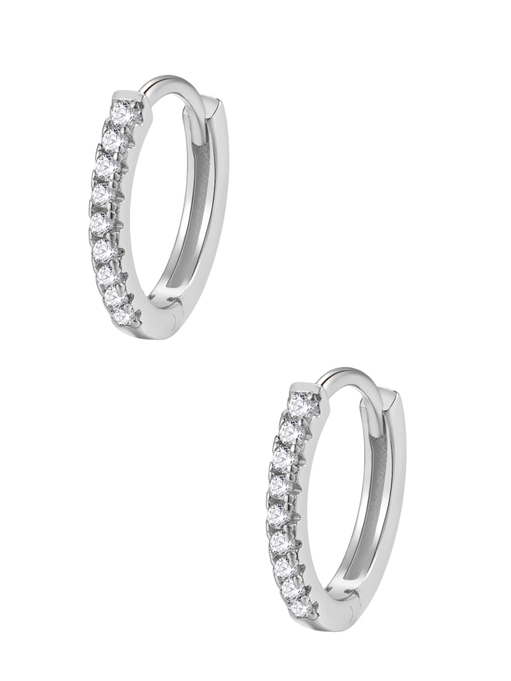 

Hey Happiness Серьги-кольца из серебра 925 пробы с фианитами в серебряной оправе