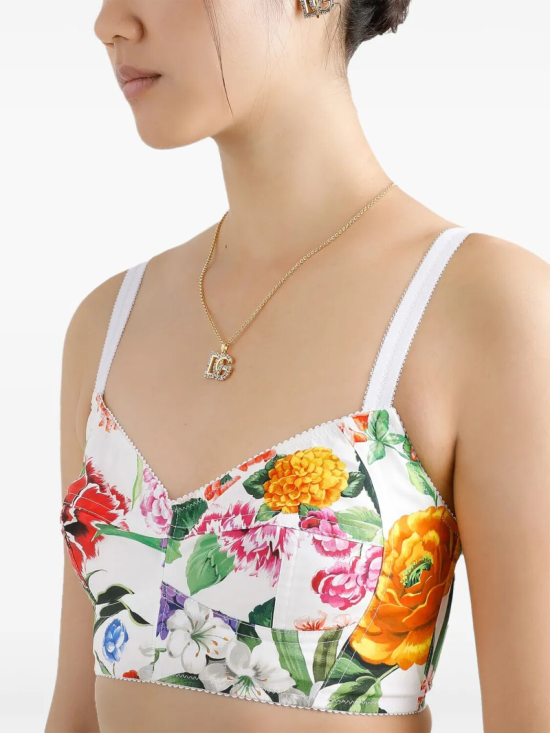 Dolce & Gabbana укороченный топ с цветочным принтом, белый — фото 4