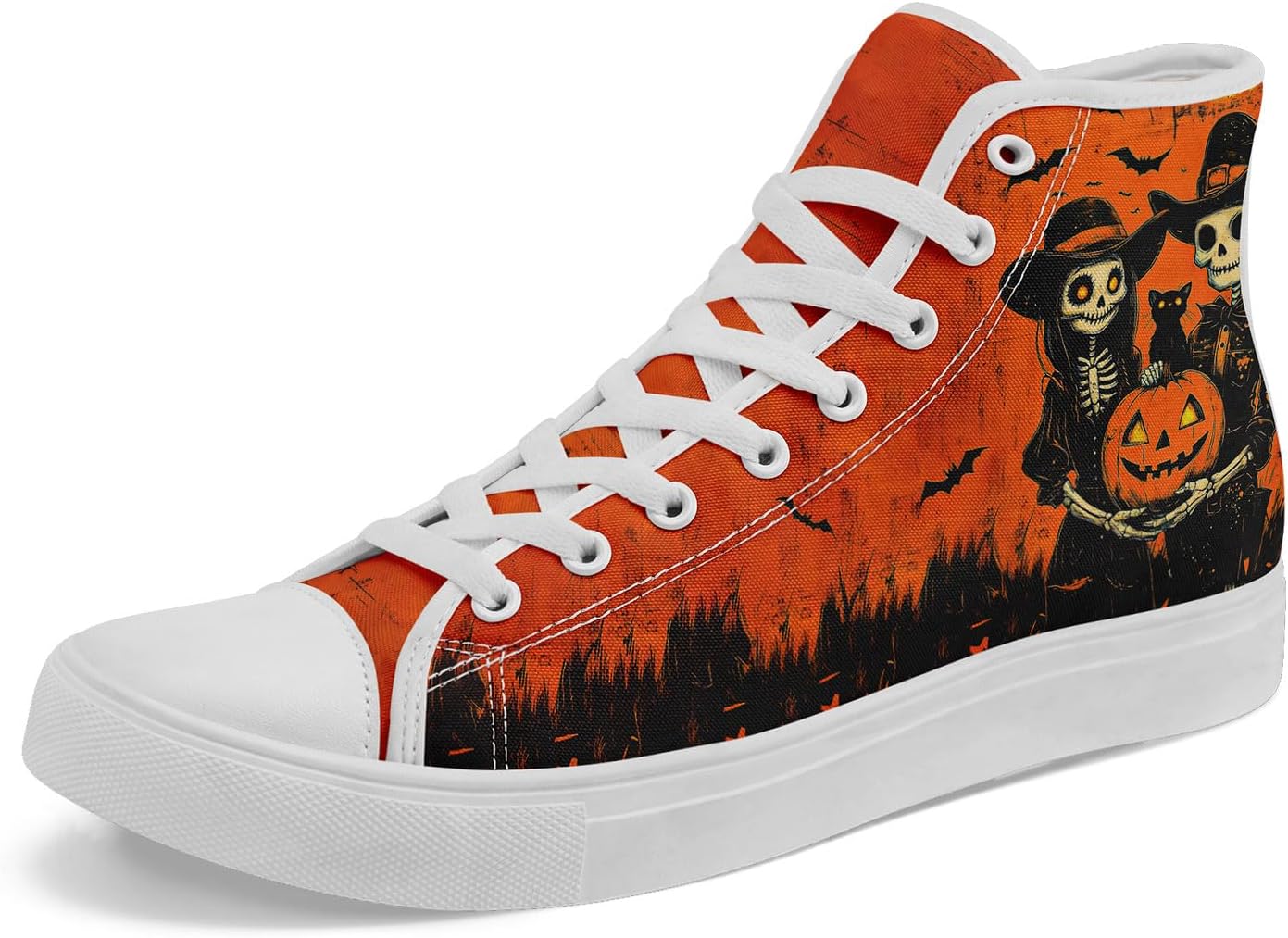 

Кеды на высокой подошве из холста для мужчин и женщин на Хэллоуин, с рисунками тыквы, призрака и черепа, дышащие, на плоской подошве, для повседневной ходьбы Awsole, белый/черный/оранжевый