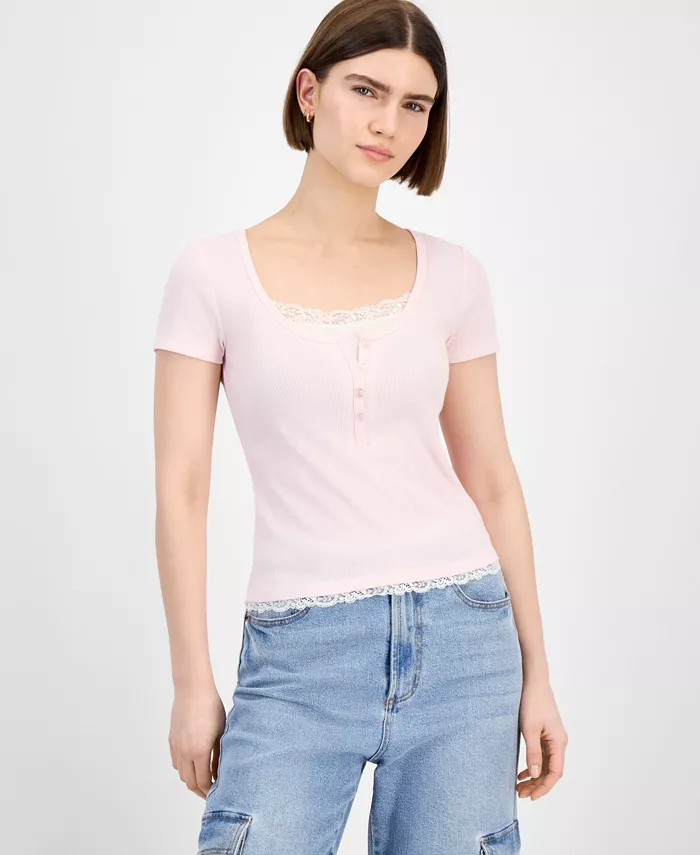 

Футболка хенли с кружевной отделкой для юниоров Hippie Rose, белый