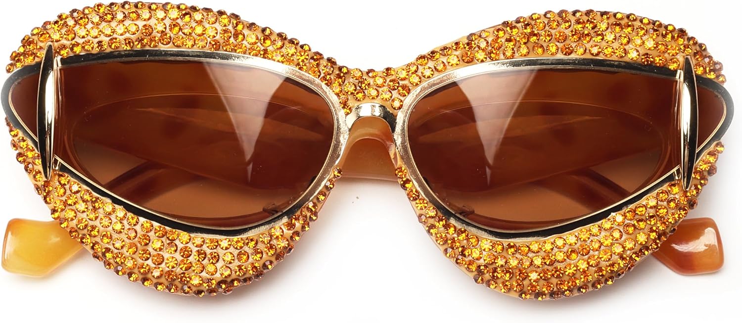 

Женские модные солнцезащитные очки «кошачий глаз» большого размера с бриллиантами, стразами и оправой, украшенной драгоценными камнями, для костюмированной вечеринки bullabulling, Demi/Tea Diamond