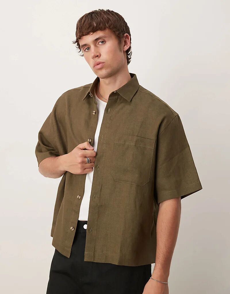 

Рубашка свободного кроя ASOS DESIGN из 100% льна цвета хаки