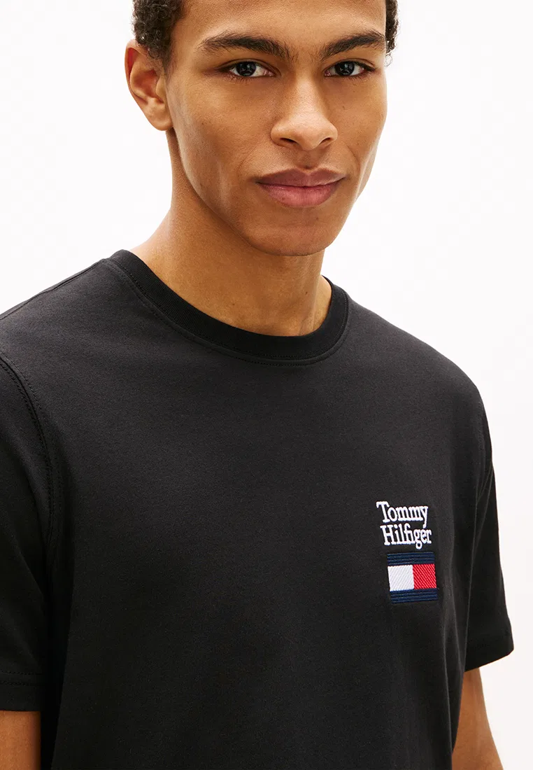 Футболка с вышивкой логотипа, круглый вырез, TH Mainline Tommy Hilfiger, черный — фото 3