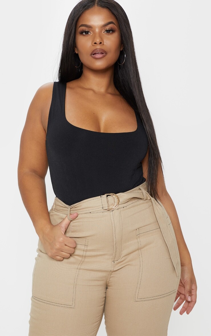

PrettyLittleThing Черный облегающий боди-стринги с квадратным вырезом Plus
