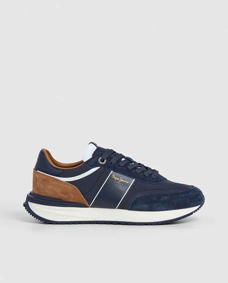 

Мужские кроссовки Buster серии в сочетании темно-синего и бежевого с боковой полосой Pepe Jeans