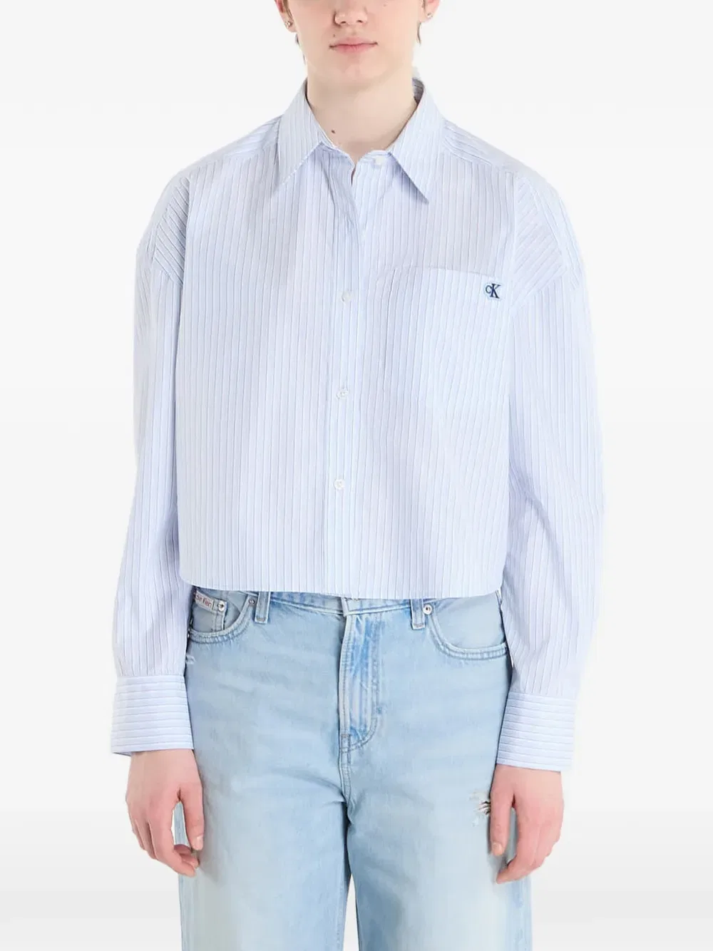 Полосатая хлопковая рубашка Calvin Klein, синий