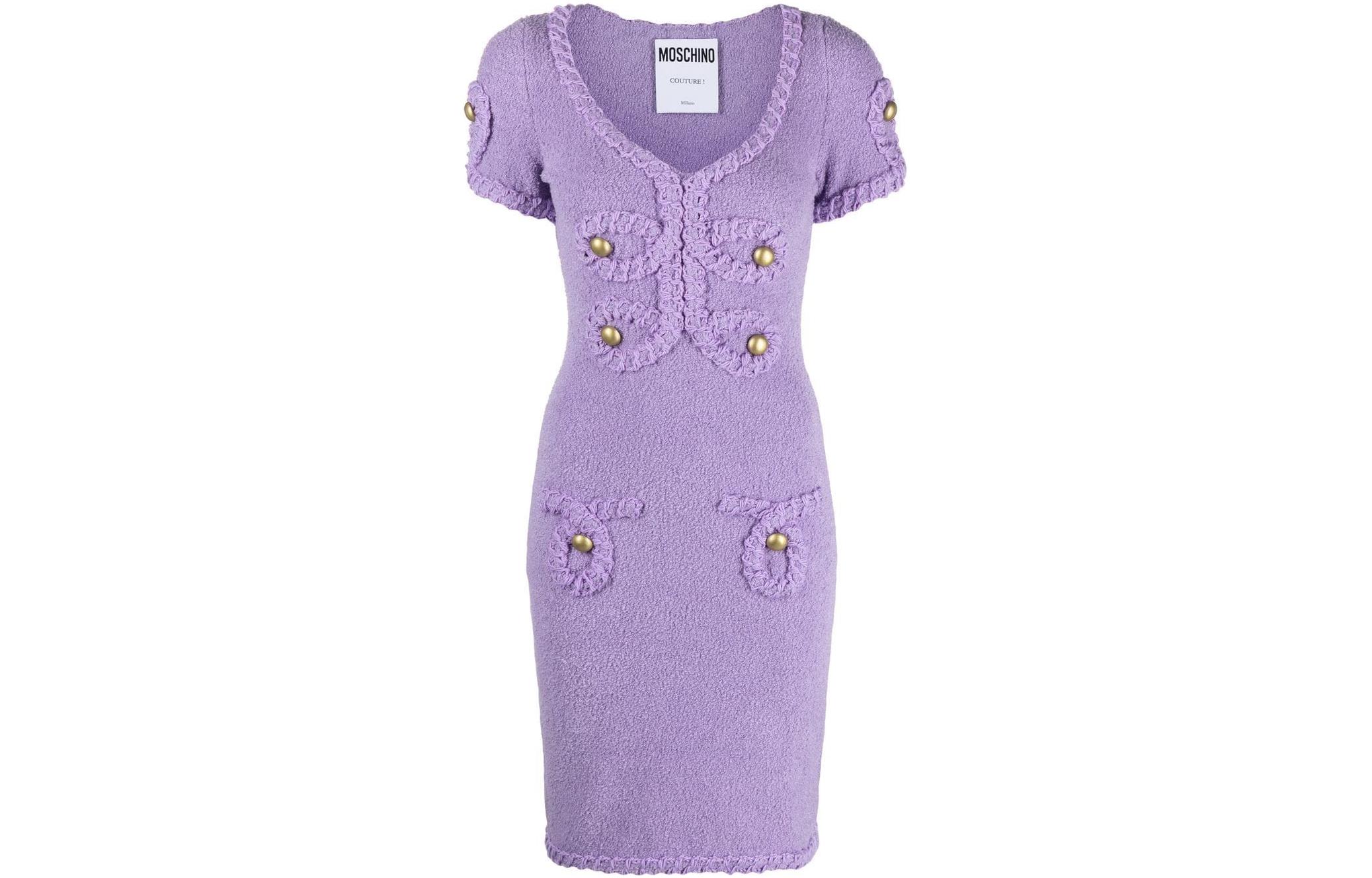 

MOSCHINO Женское фиолетовое платье с короткими рукавами