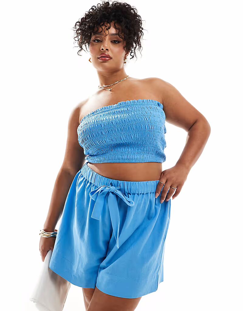 

Пляжный топ-бандо Curve Isabel от ASOS DESIGN, микс и подбор, льняной, со сборками, синего цвета