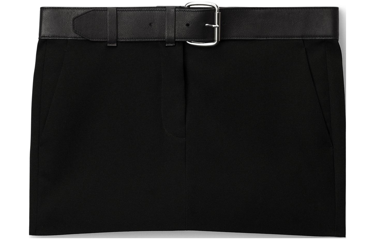 

Кожаный ремень Шерстяная Мини-юбка Alexander Wang, Черный