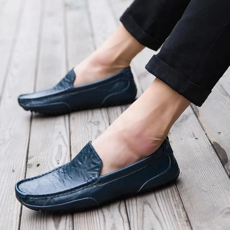 Лоферы мужские, кожаные, Loafers for Men Square Toe Faux Leather Moccasins Shoes, синий PUGHGAETZF — фото 4