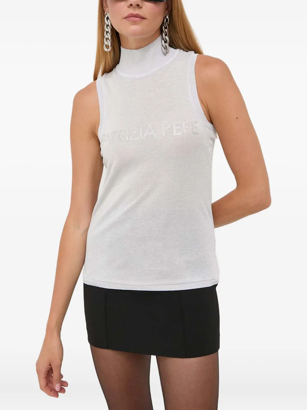 

Топ с украшениями и высоким воротником Patrizia Pepe, серый