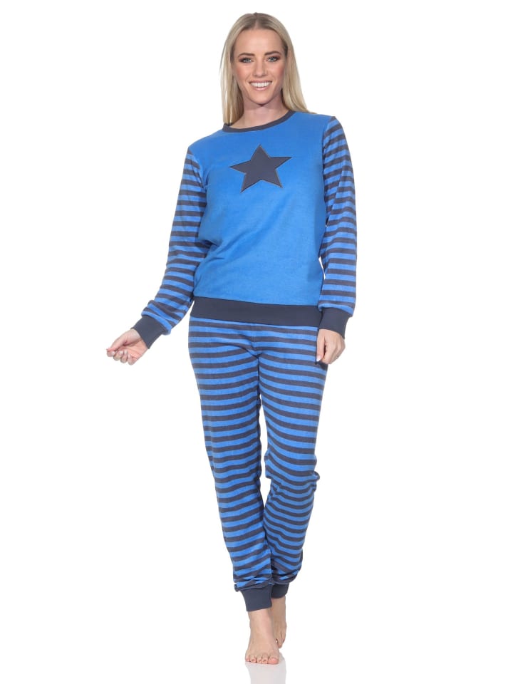 

NORMANN Пижама из махровой ткани, длинные рукава, манжеты, узор в виде звезд синего цвета