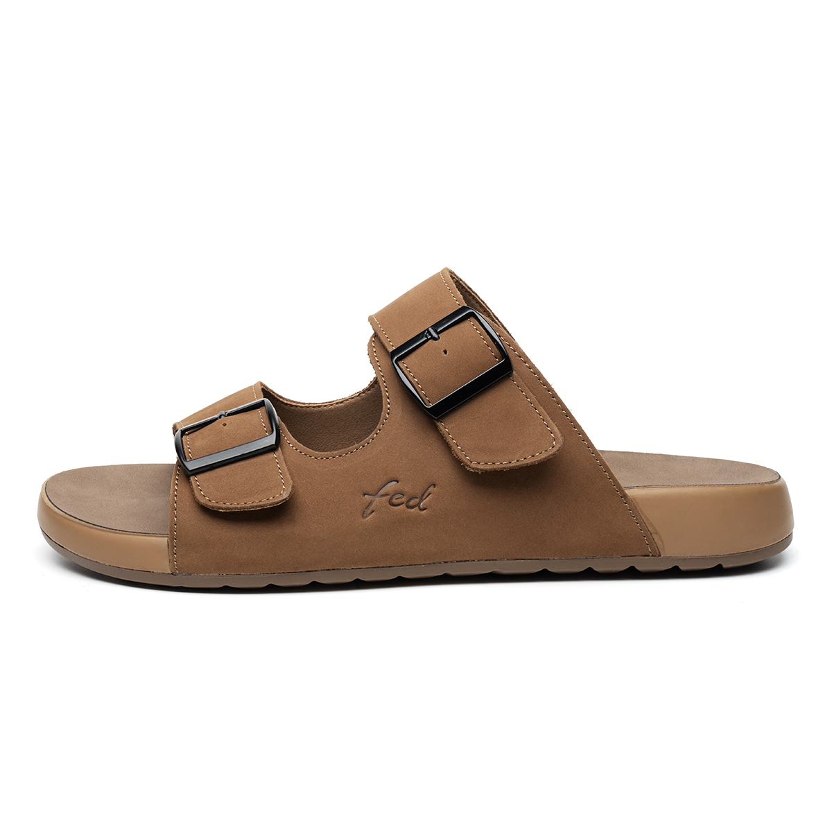 

FED Кожаные слайдеры с резиновой подошвой и патчворком для быстрой сушки мужские хаки, цвет Khaki