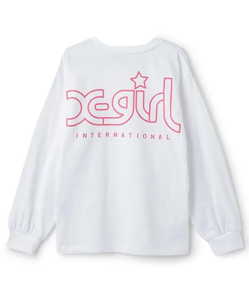 Детская футболка с принтом на спине Mills Logo X-girl Stages белая