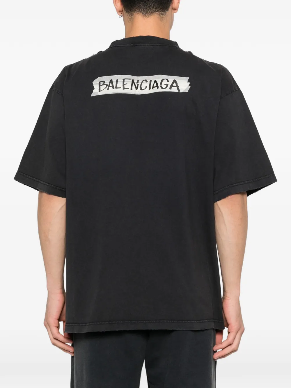 Футболка с потертостями и логотипом, эффект стирки BALENCIAGA, черный — фото 4