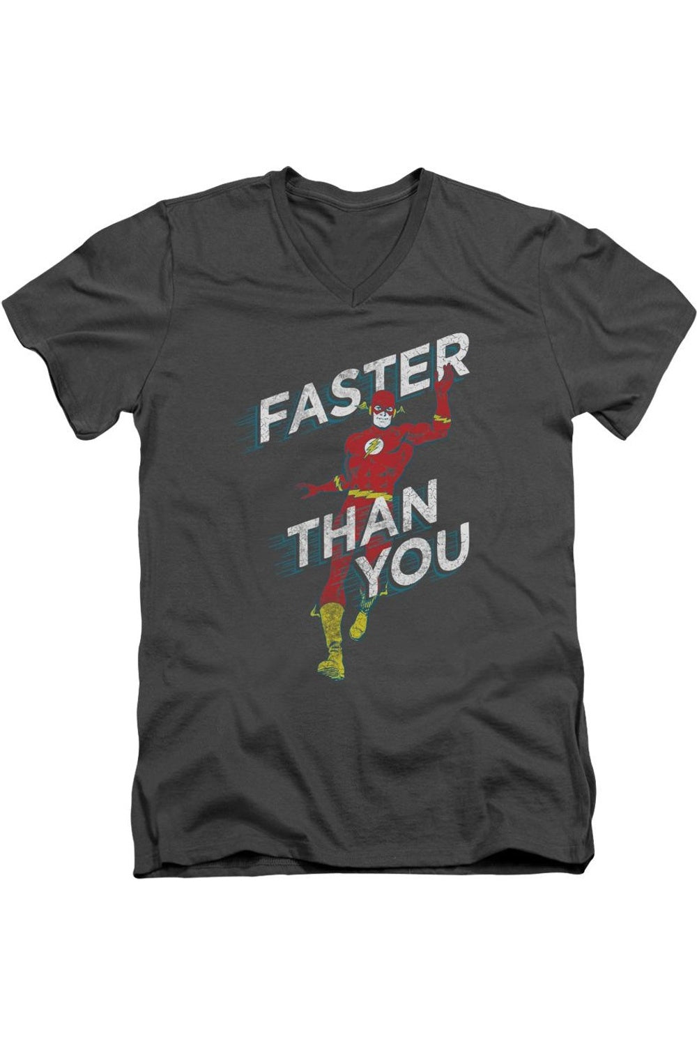 

Футболка DC Comics Flash Faster Than You с коротким рукавом и V-образным вырезом для взрослых из хлопка премиум-класса Gildan, цвет charcoal