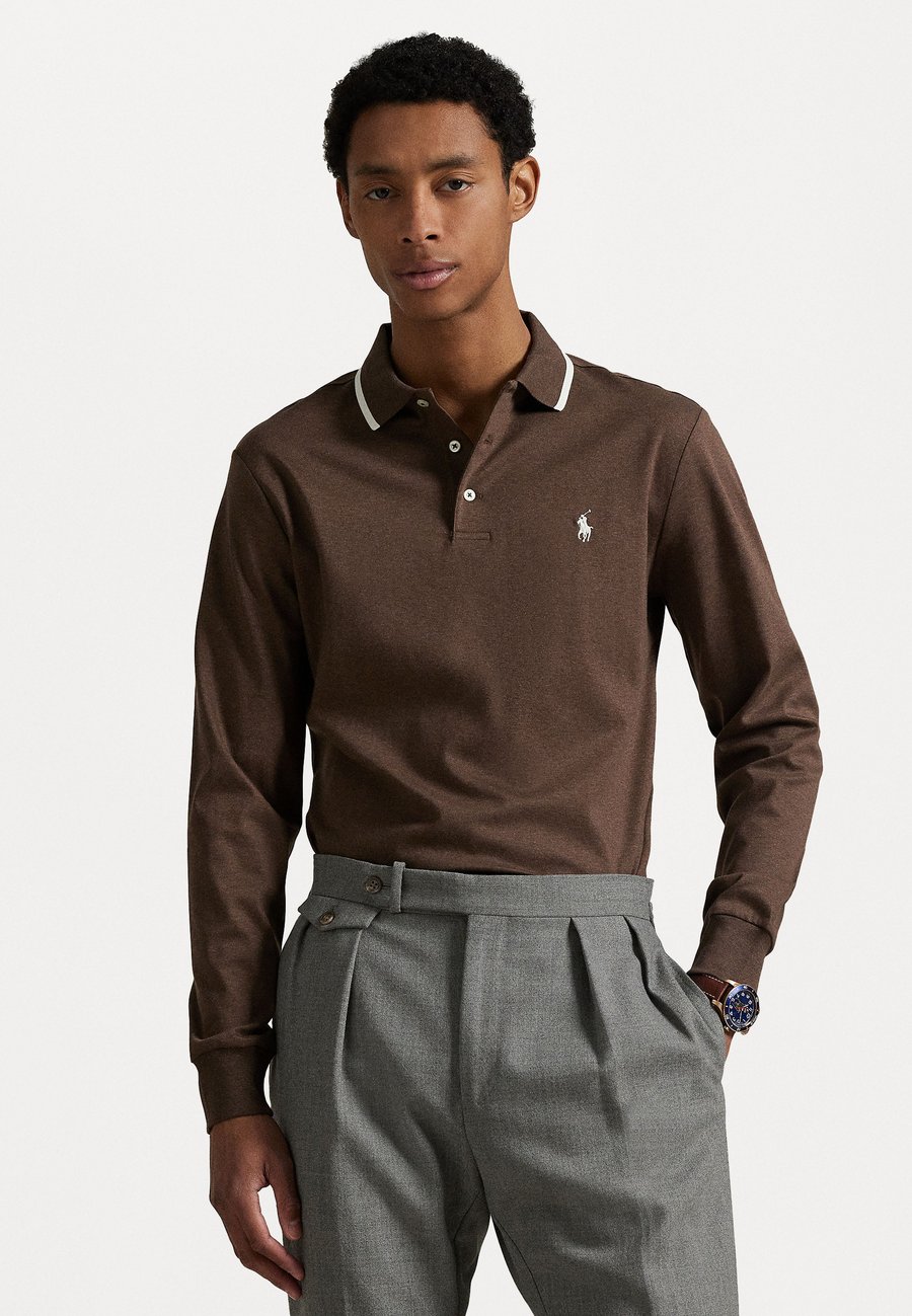 

Поло Polo Ralph Lauren CUSTOM SLIM FIT SOFT COTTON POLO SHIRT, Nutmeg Brown Heather/Dark Blue