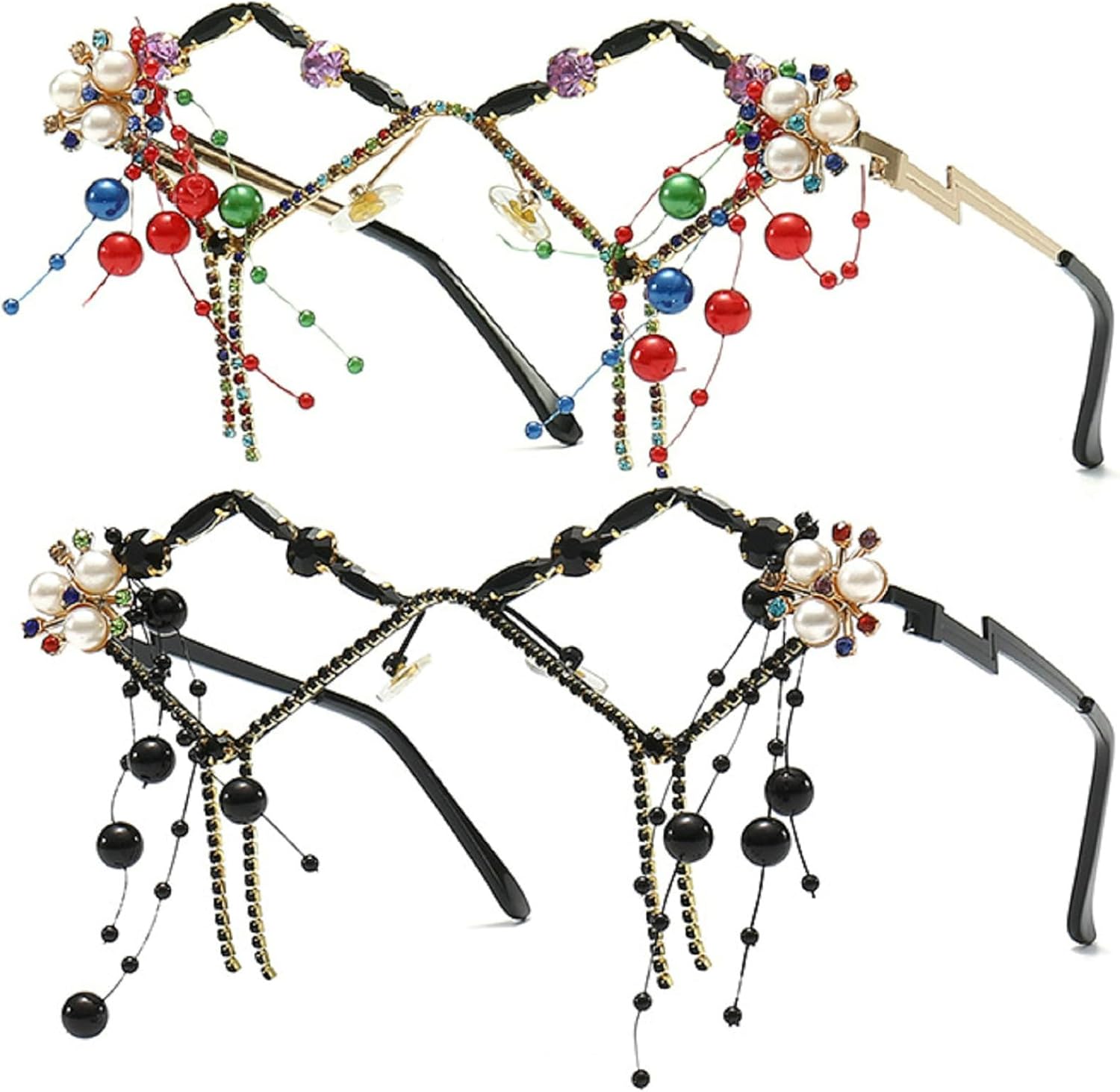 

Модные очки с бриллиантами в оправе для женщин, с кристальным подвесом, в стиле 90-х, металлическая оправа, женские солнцезащитные очки со стразами mincl, 2pcs-black&colorful