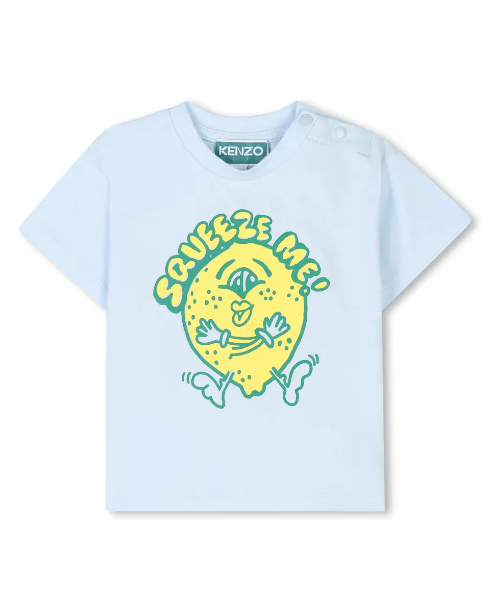 

Хлопковая футболка для мальчика с иллюстрацией спереди Kenzo Kids, голубой