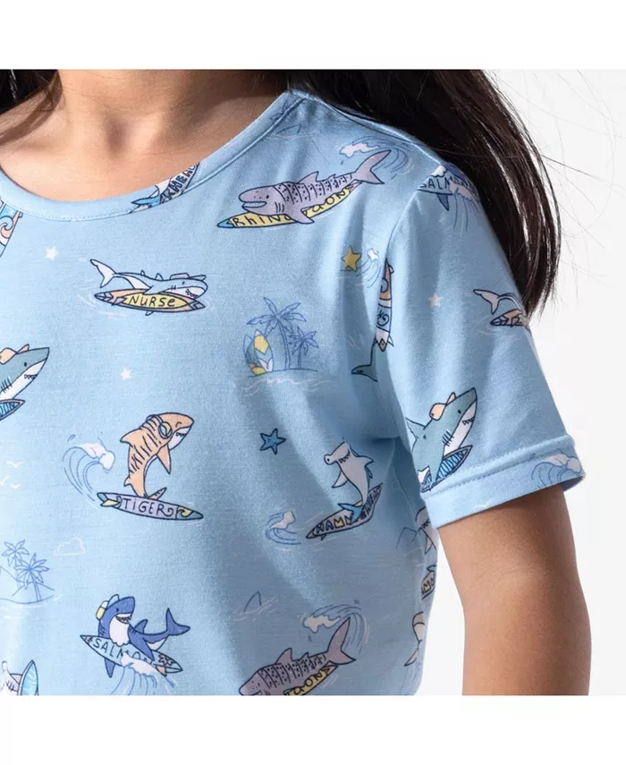 Детский пижамный комплект Shark School из двух предметов: короткий рукав и шорты Bellabu Bear, синий — фото 2