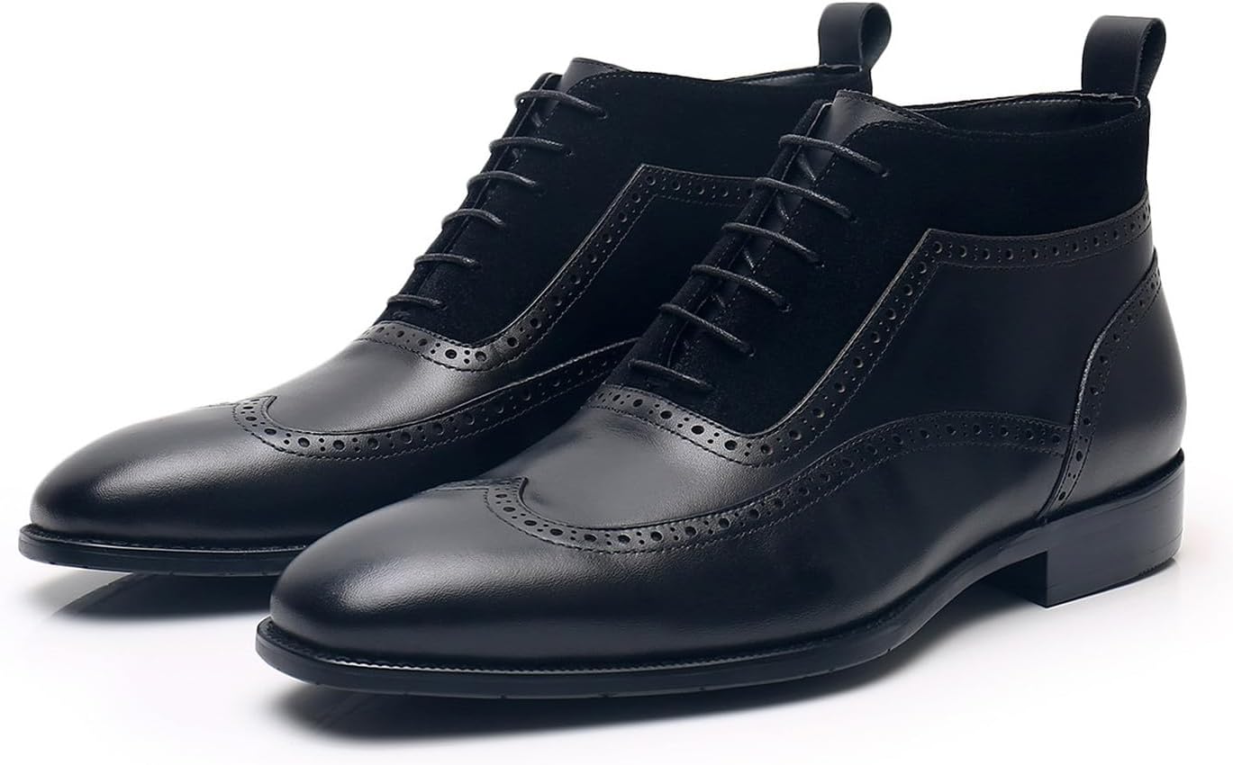 

Мужские оксфорды и ботинки Santimon, формальная обувь из натуральной кожи с крыльями, двухцветные ботинки до щиколотки, модные ботинки для выпускного, свадьбы, деловой повседневной носки, ужина, челси для мужчин, черный