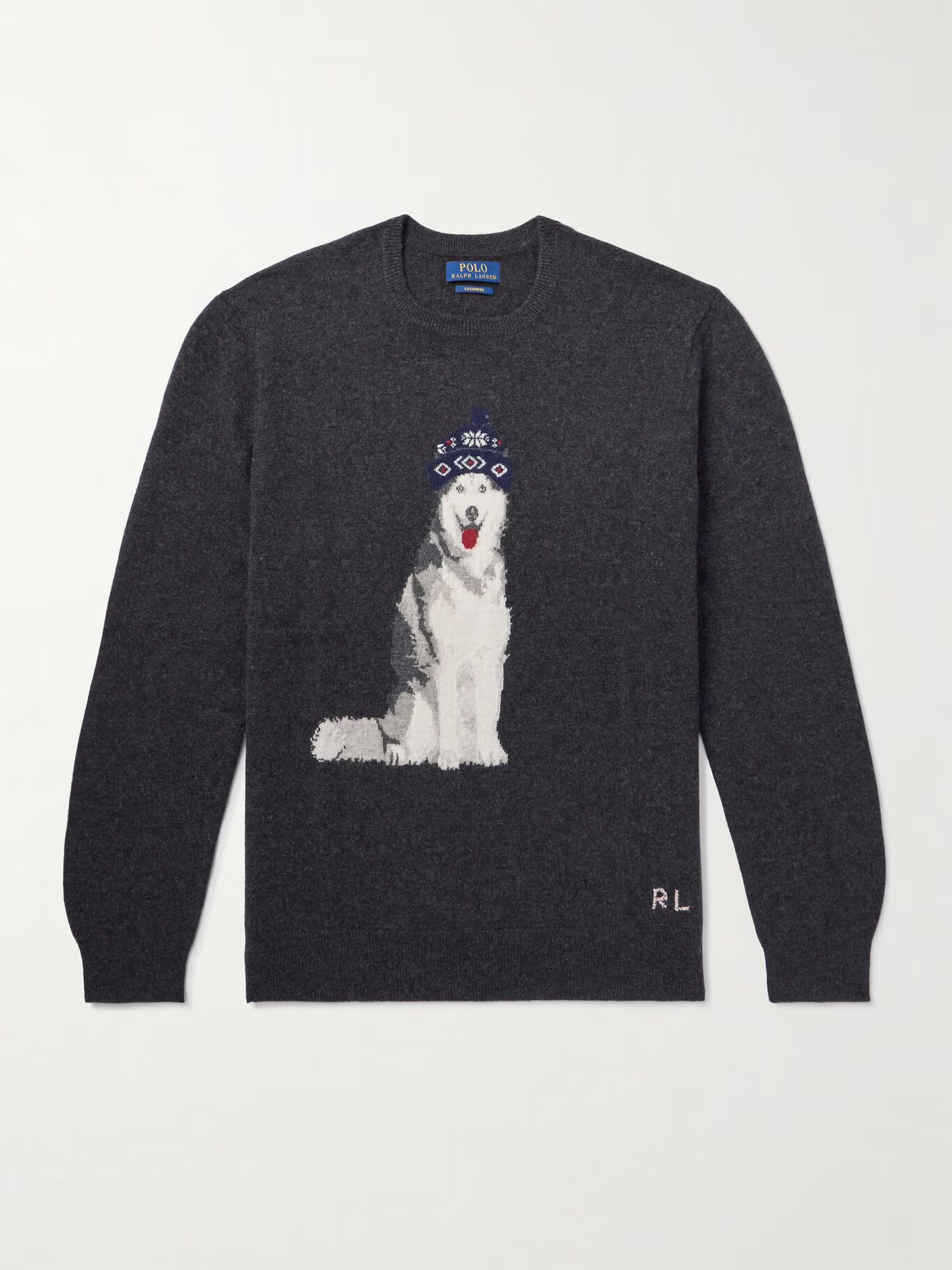 

Кашемировый свитер с вышитым логотипом в технике интарсия POLO RALPH LAUREN, серый