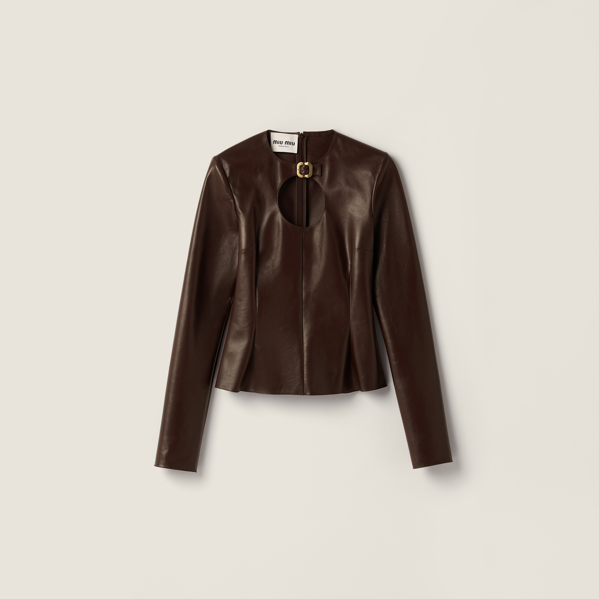

Топ из напповой кожи с длинными рукавами и пряжкой MIU MIU, коричневый