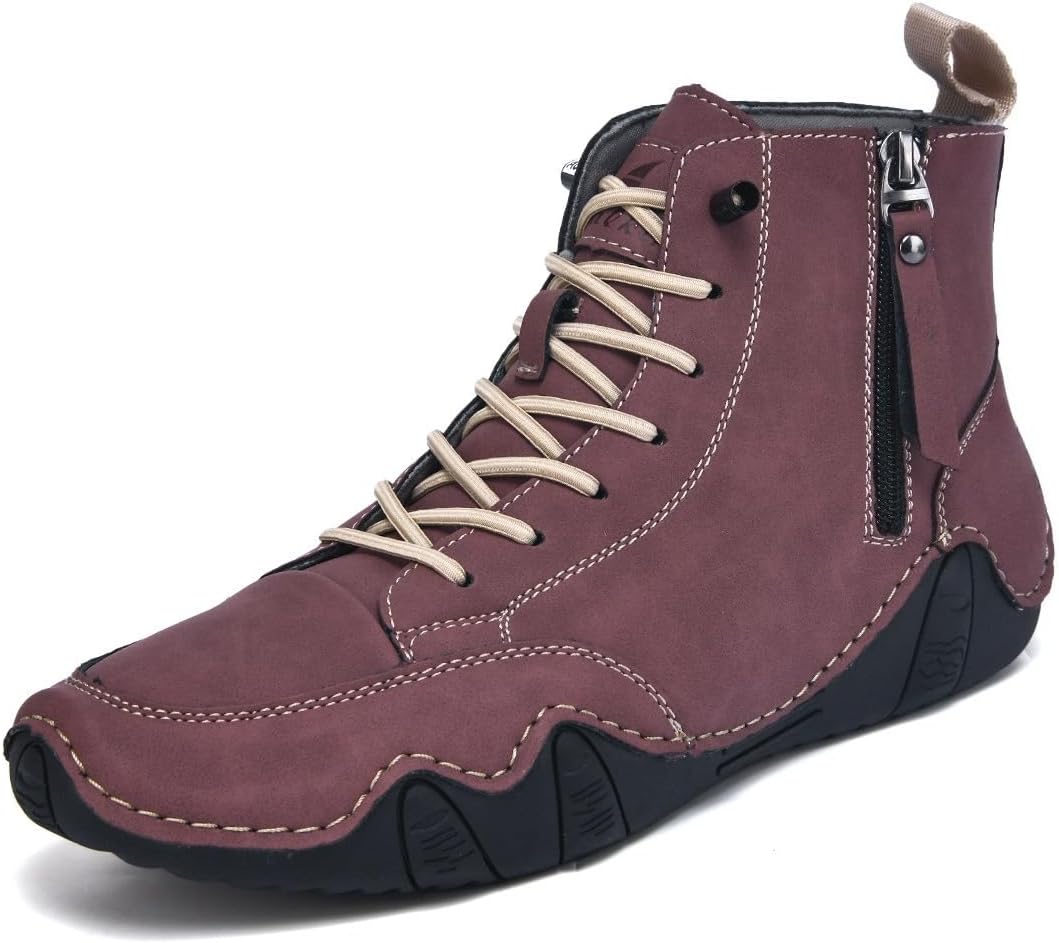 

Мужские водонепроницаемые походные ботинки Hhhchpm, легкие и удобные, кожаные, средней высоты, с шнуровкой для активного отдыха на открытом воздухе. Боковая молния облегчает надевание и снятие, бордовый