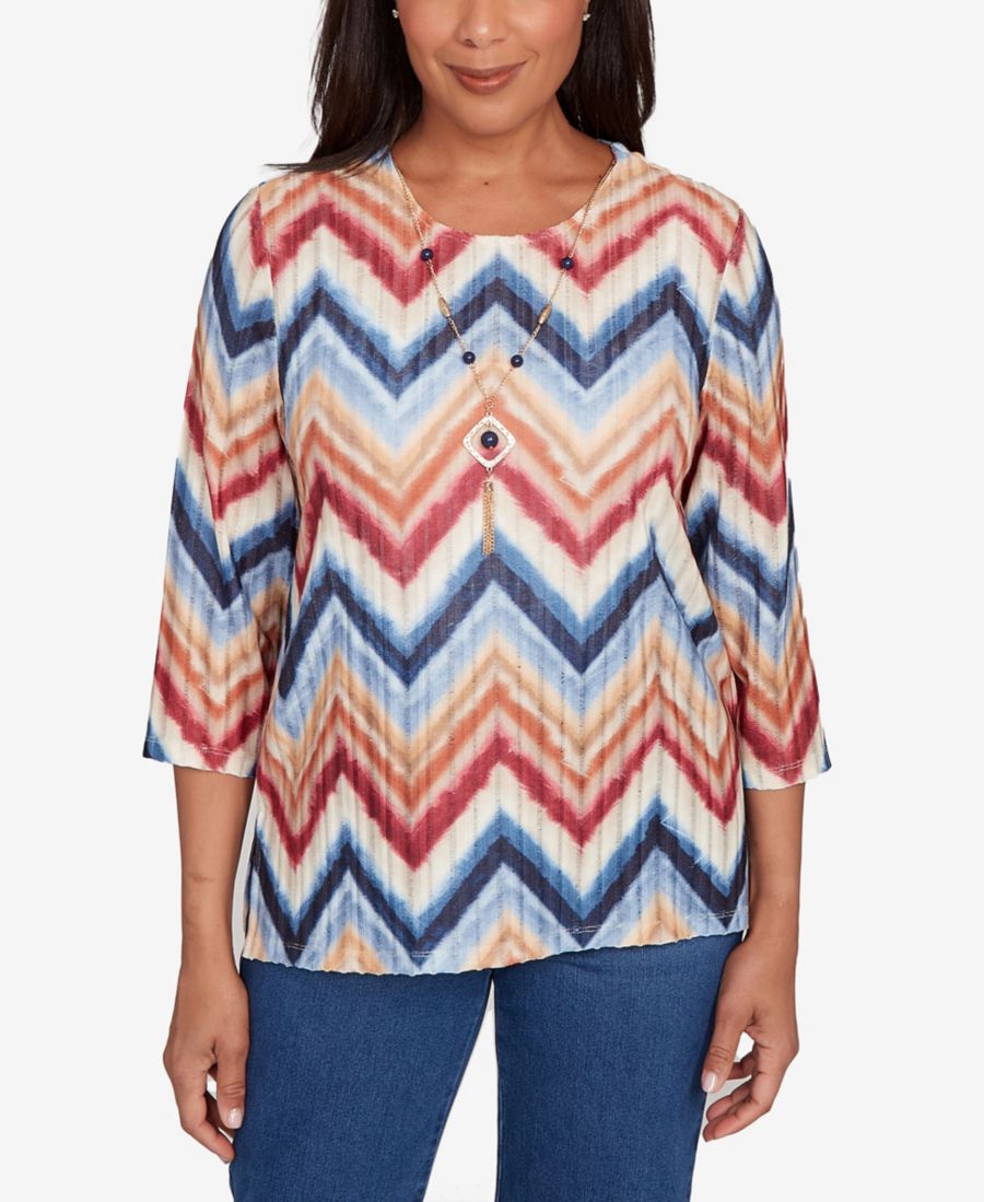 

Небольшой фактурный трикотажный топ с узором шеврон Alfred Dunner, Dark Blue