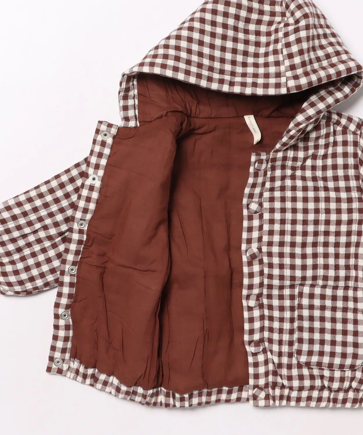 Куртка детская с капюшоном Quincy Mae в клетку Plum Gingham, цвет белый/коричневый — фото 3